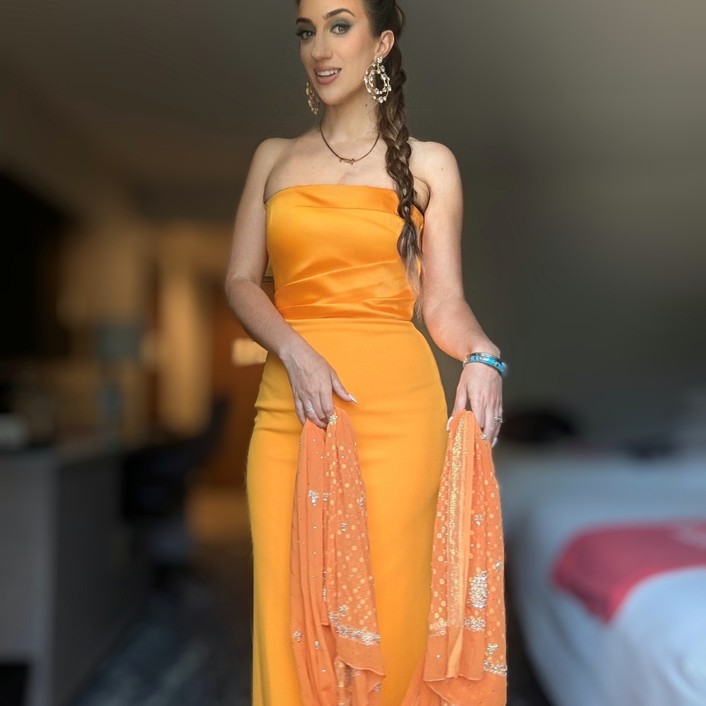 Solace London Vibrant Orange Strapless Afra Dress